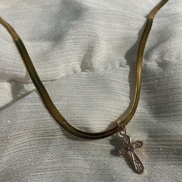 Gorgeous Hypoallergenic Gold Cross Herringbone Necklace - Picture 3 of 15